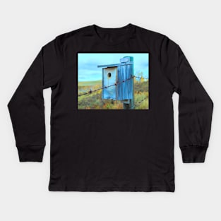 Birdhouse on the fence illustration. Kids Long Sleeve T-Shirt